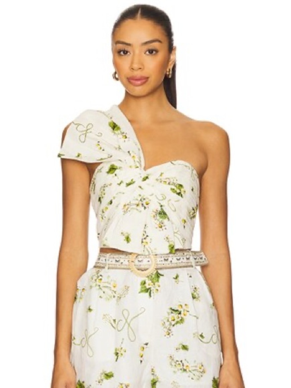 Camilla White Floral One-Shoulder Crop Top